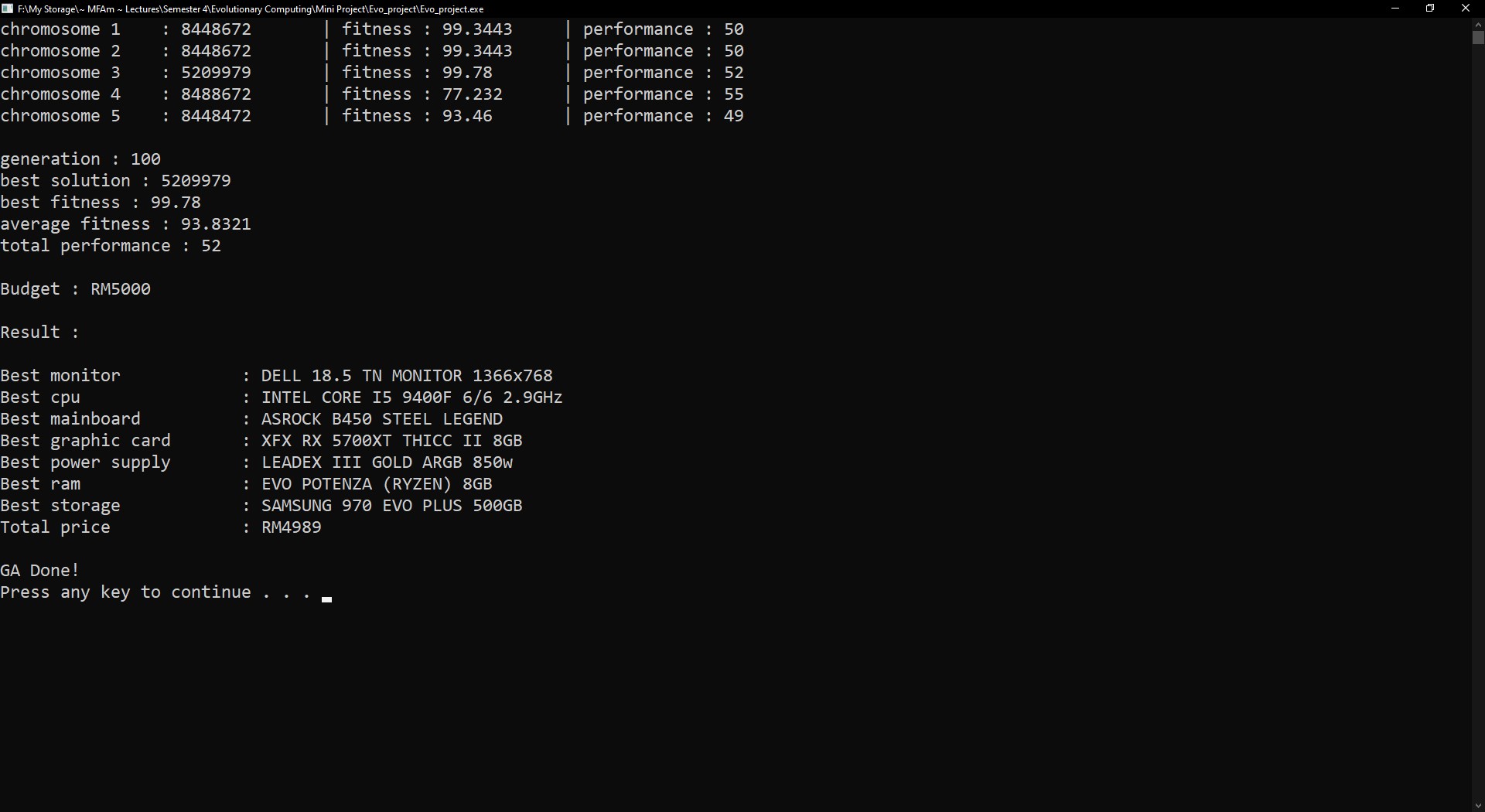 PC Parts Recommendation Based on Budget Given Using Genetic Algorithm